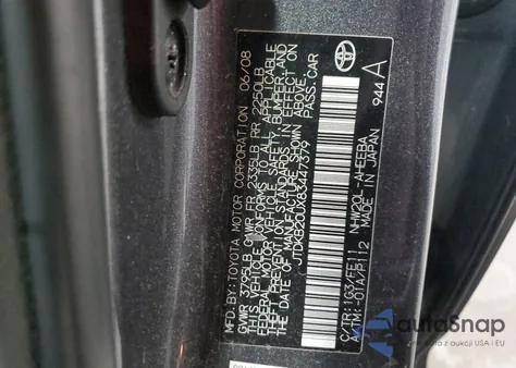 2008 Toyota Prius z USA, uszkodzony, nr VIN JTDKB20UX83447379